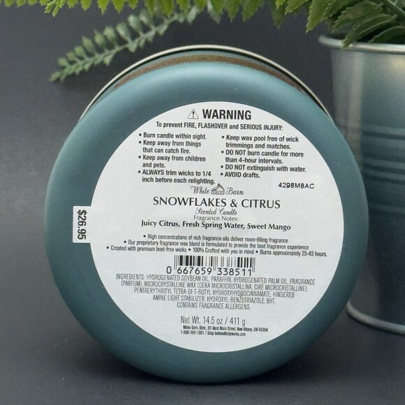 BBW Snowflakes & Citrus White Barn Bath & Body Works 3 Wick Candle - Picture 9 of 10